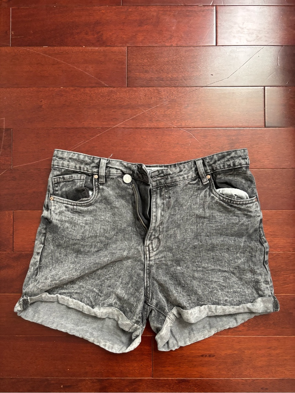 refuge Washed Black High-Rise Rolled-Hem Denim Shorts